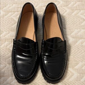 Woman’s 8.5 J Crew Shiny Black Slip-On Loafers